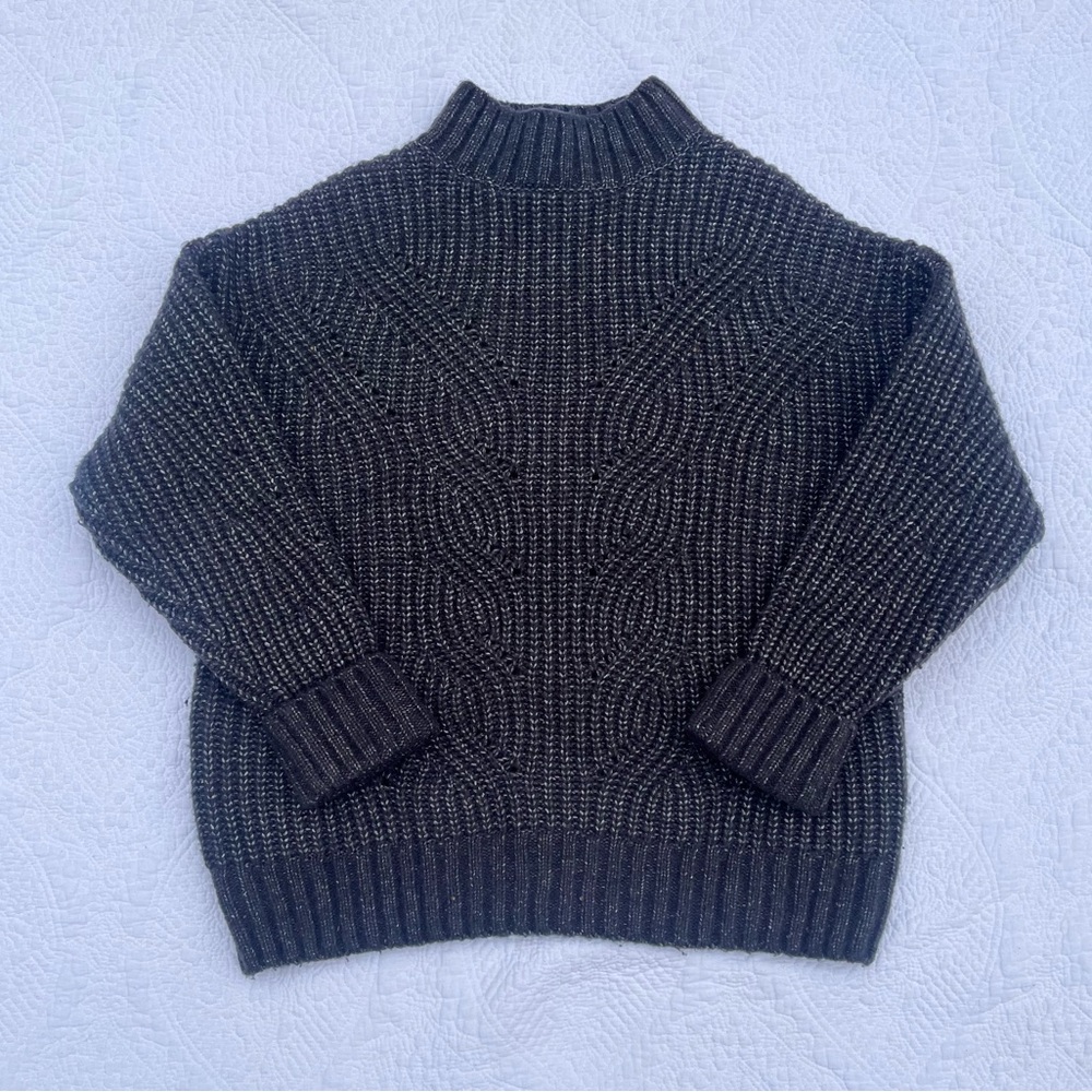 Columbia Wool Mock Neck Sweater Medium M Gray Cable Knit Cozy Winter Ski